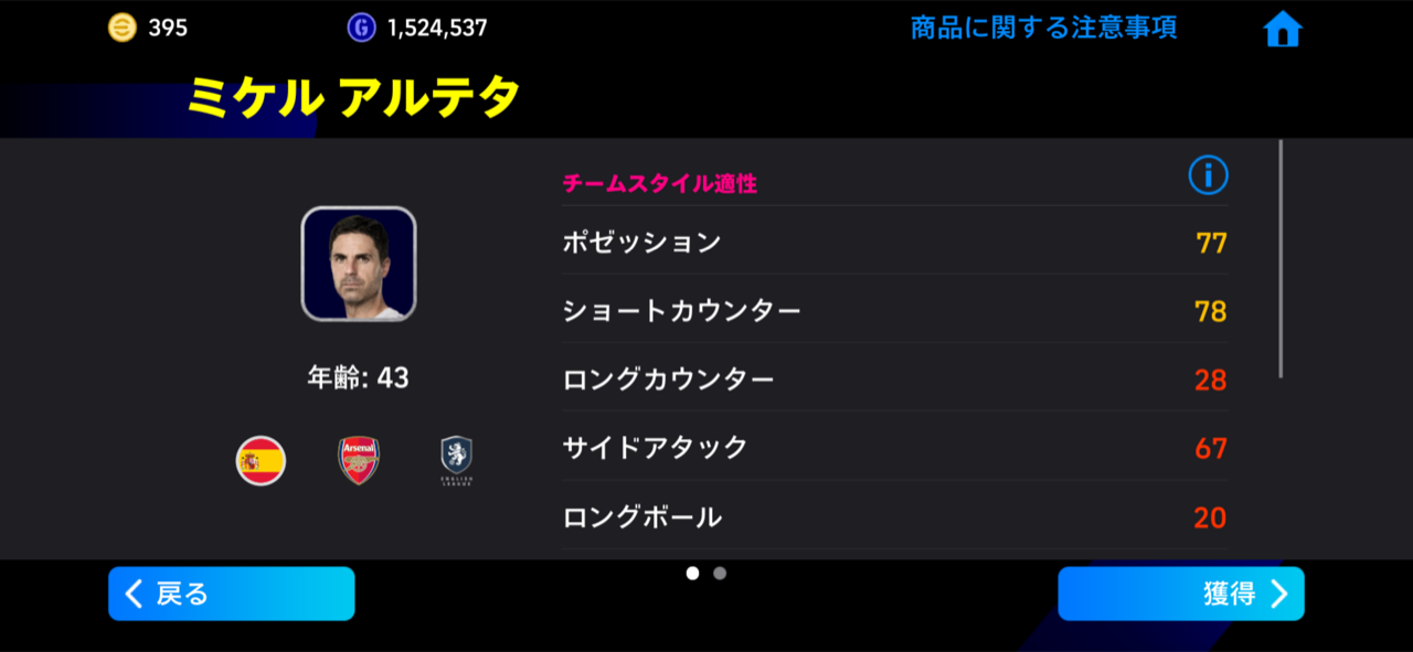 ミケル アルテタ（スタンダード監督）のチームスタイル適性